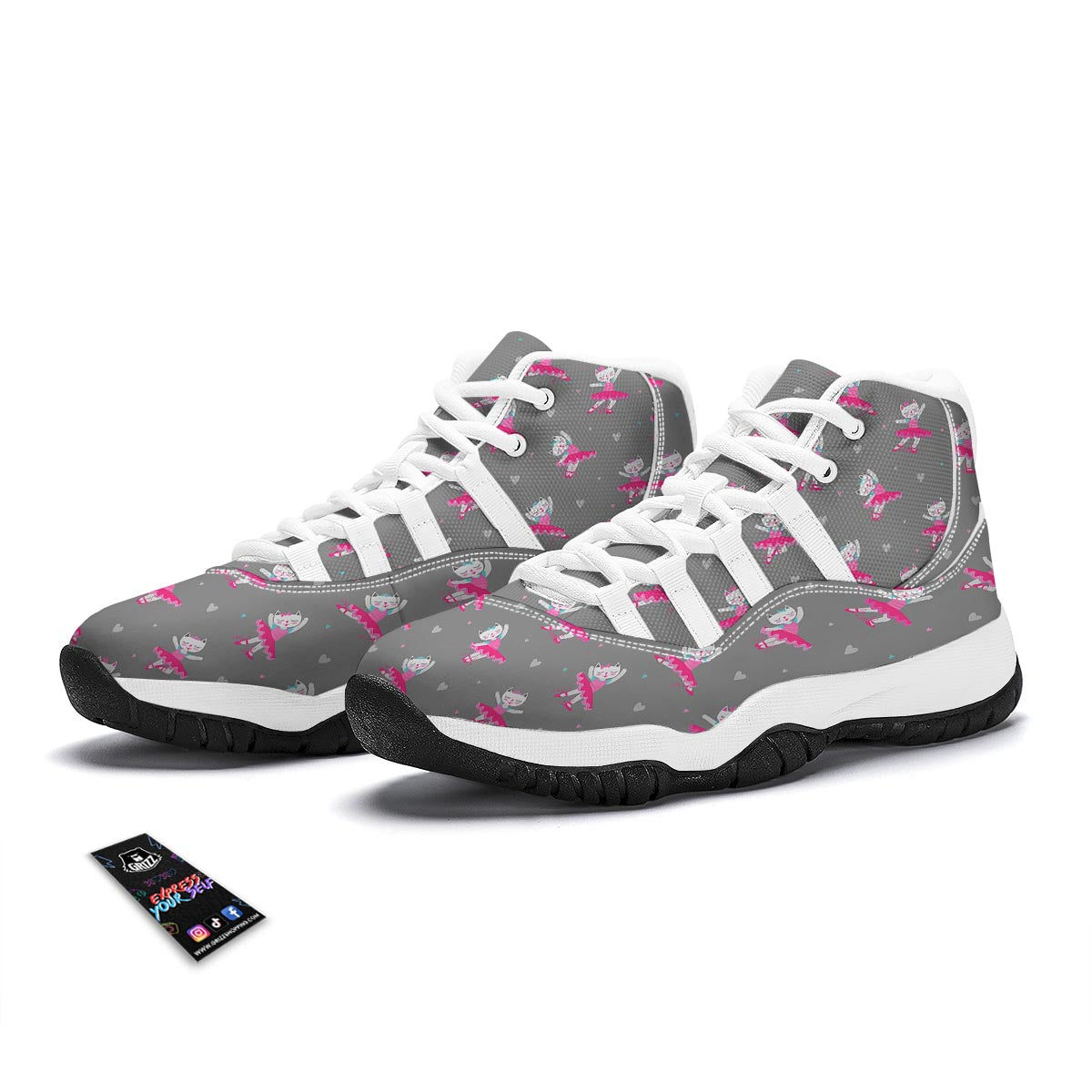 Cat Ballet Pattern Print White Bball Shoes-grizzshop
