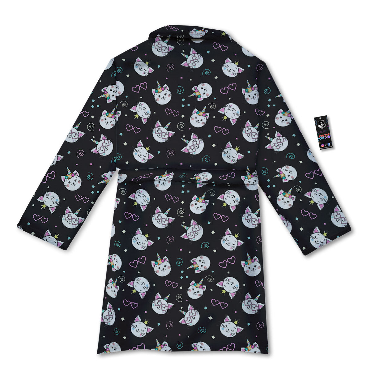 Cat Cute Black Print Pattern Bathrobe-grizzshop