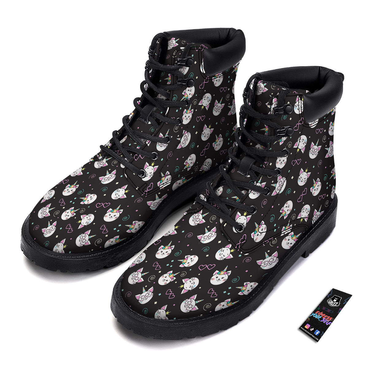 Cat Cute Black Print Pattern Boots-grizzshop