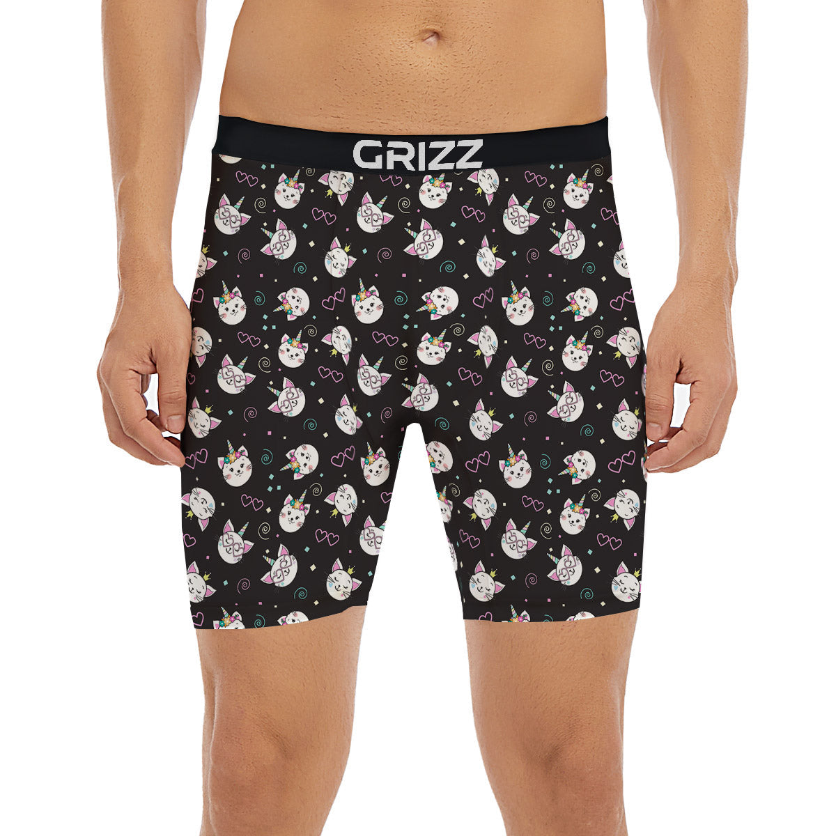 Cat Cute Black Print Pattern Boxer Briefs-grizzshop