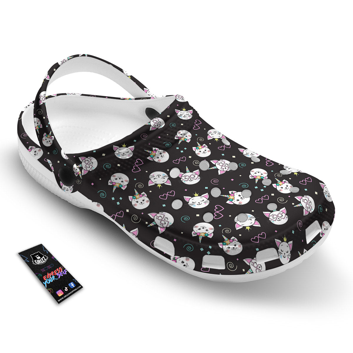 Cat Cute Black Print Pattern Clog-grizzshop