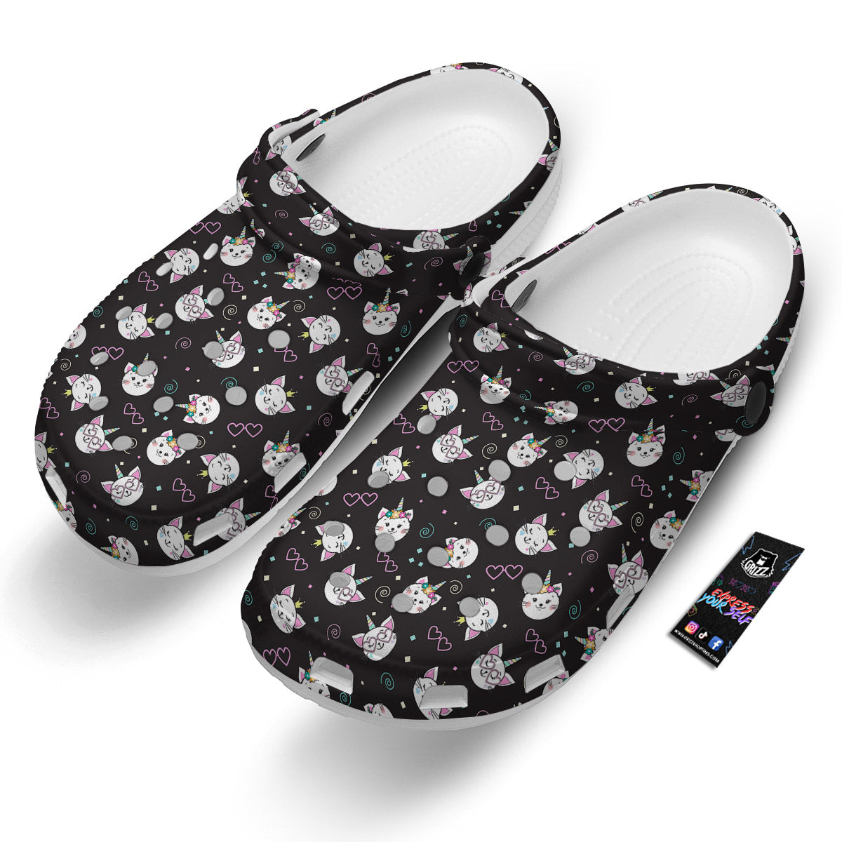 Cat Cute Black Print Pattern Clog-grizzshop