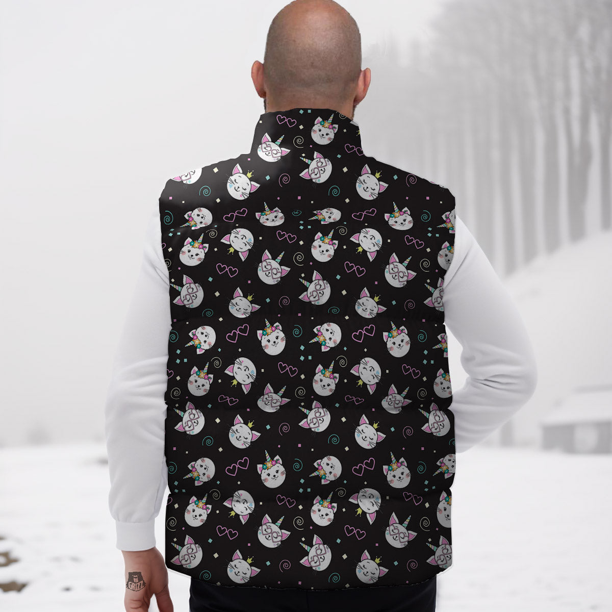 Cat Cute Black Print Pattern Down Vest-grizzshop