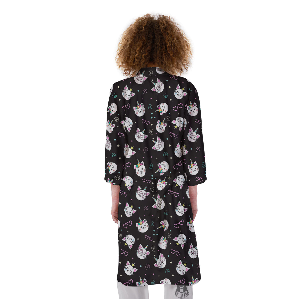 Cat Cute Black Print Pattern Kimono-grizzshop