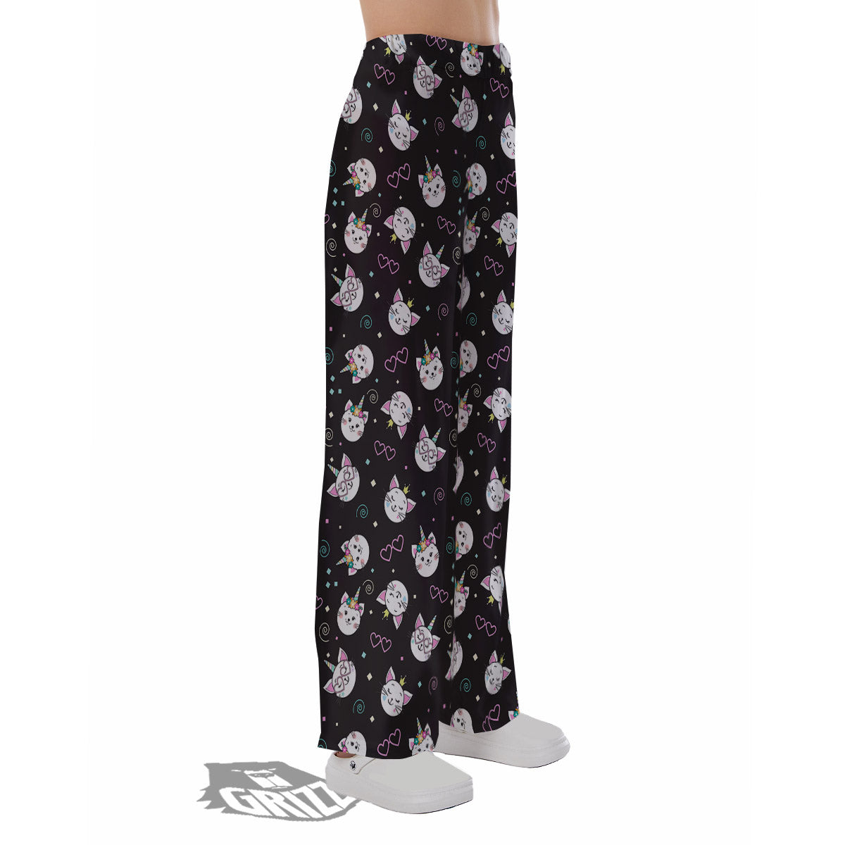 Cat Cute Black Print Pattern Pajama Pants-grizzshop