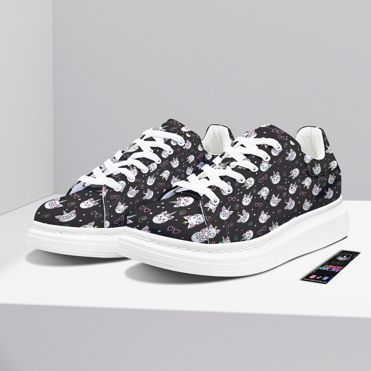 Cat Cute Black Print Pattern Platform Shoes-grizzshop