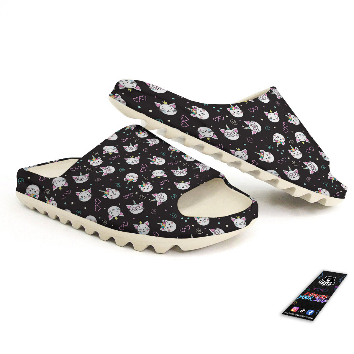 Cat Cute Black Print Pattern Sandals-grizzshop