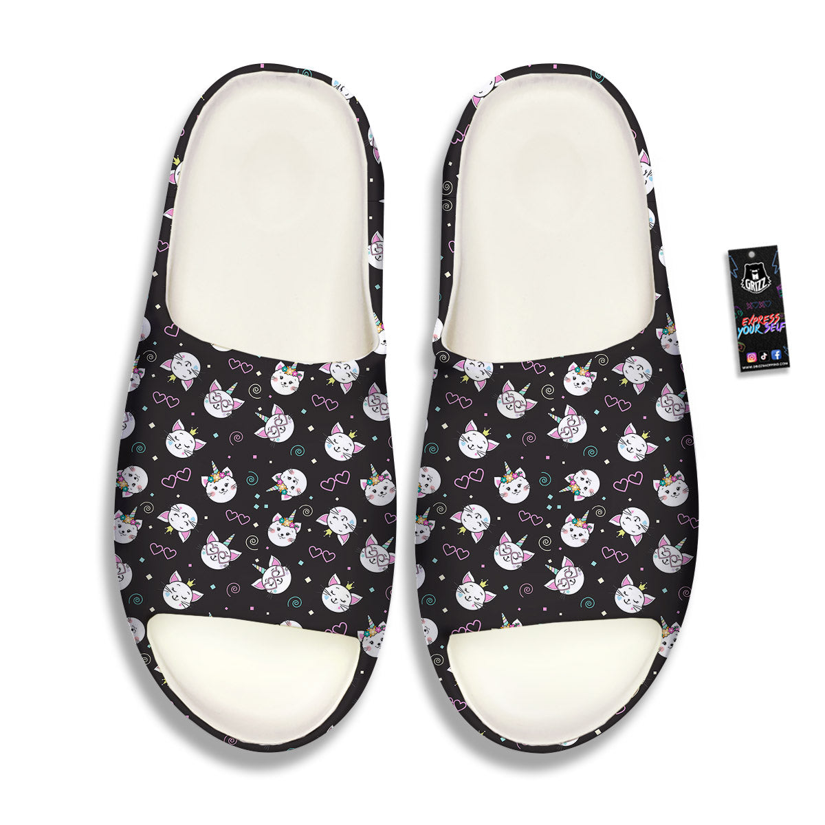 Cat Cute Black Print Pattern Sandals-grizzshop