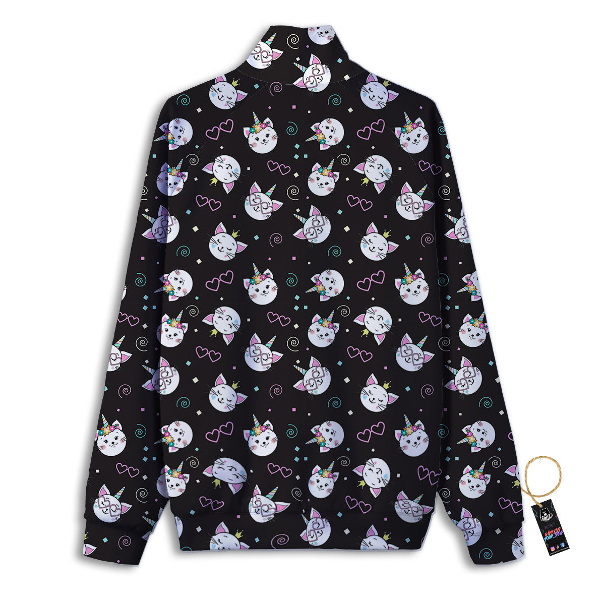 Cat Cute Black Print Pattern Track Jacket-grizzshop