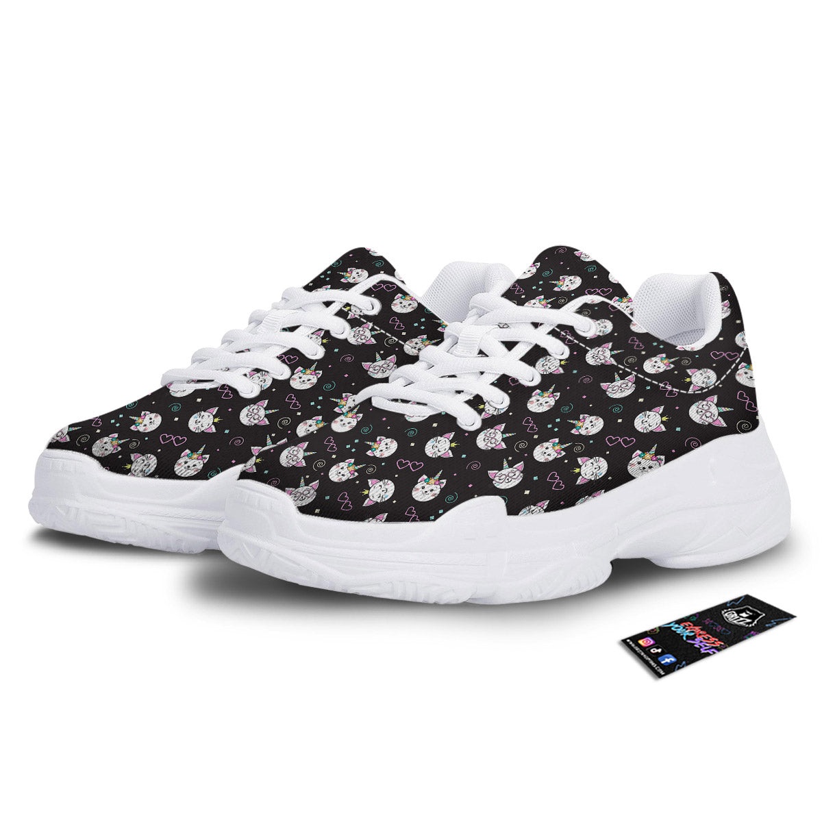 Cat Cute Black Print Pattern White Chunky Shoes-grizzshop