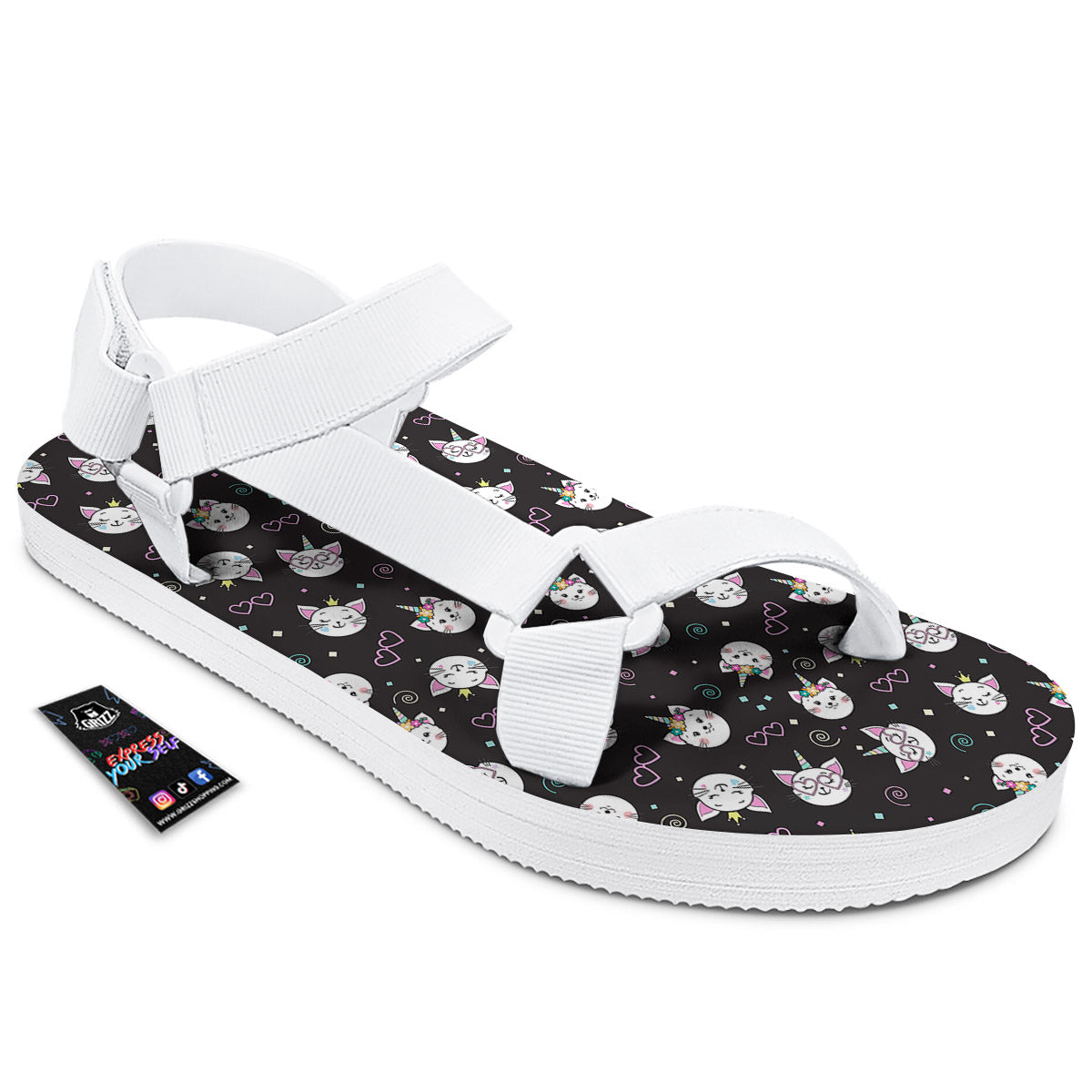 Cat Cute Black Print Pattern White Open Toe Sandals-grizzshop