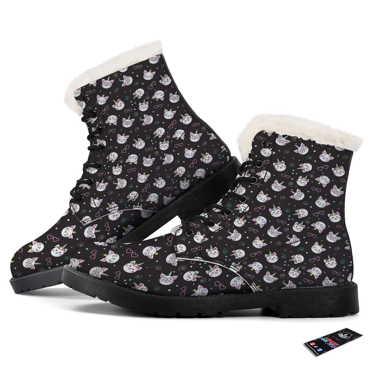 Cat Cute Black Print Pattern Winter Boots-grizzshop