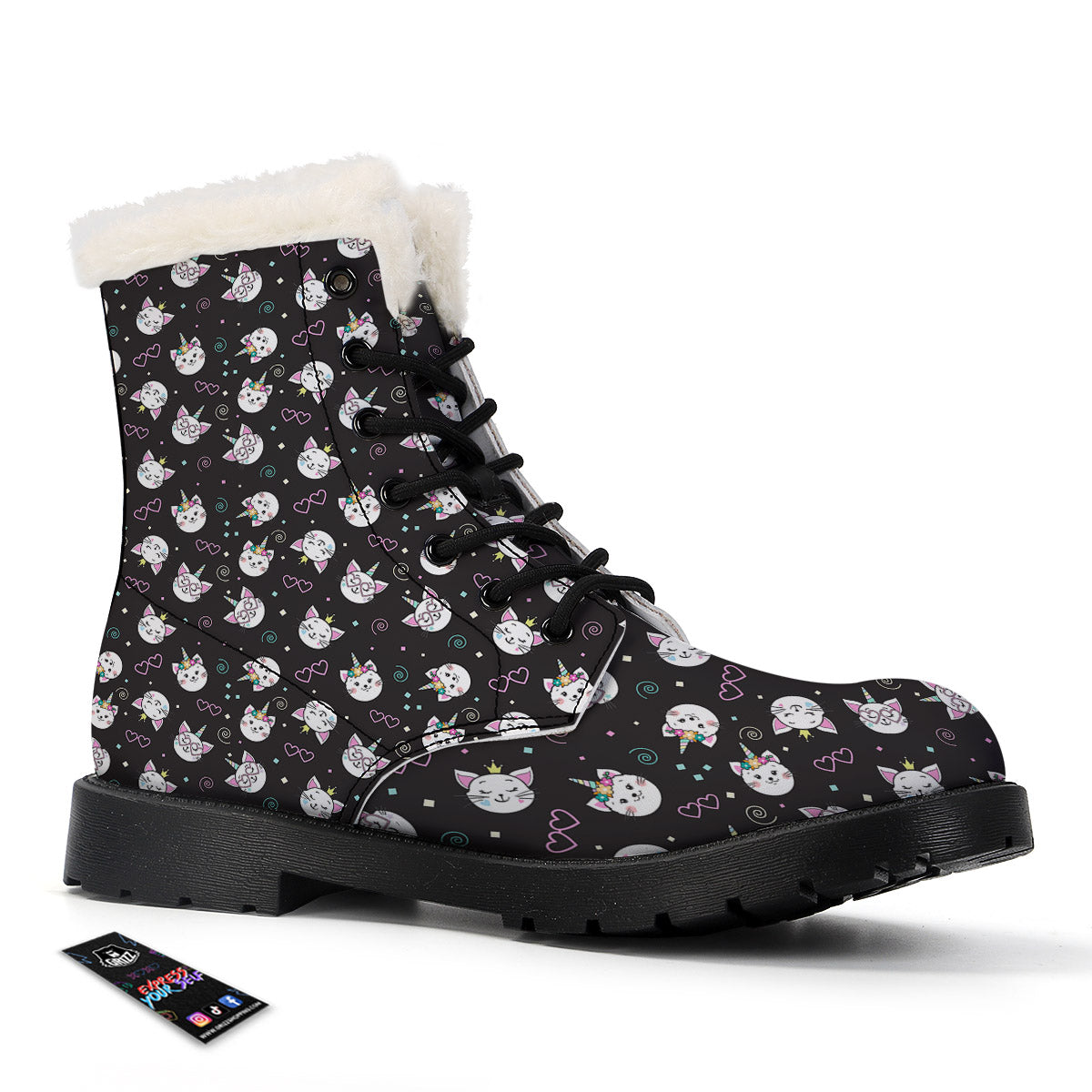 Cat Cute Black Print Pattern Winter Boots-grizzshop