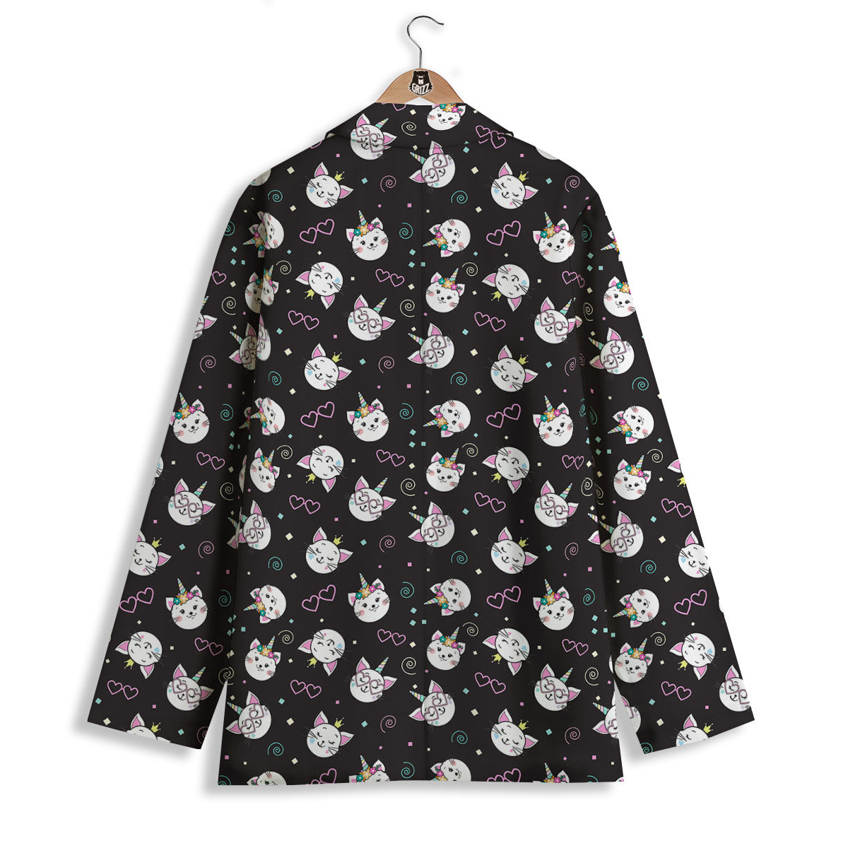 Cat Cute Black Print Pattern Women's Blazer-grizzshop