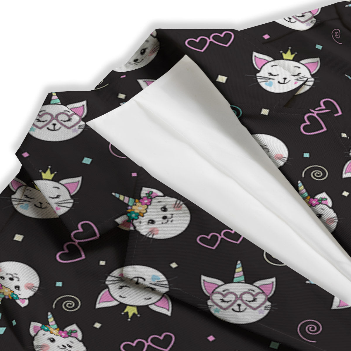 Cat Cute Black Print Pattern Women's Blazer-grizzshop
