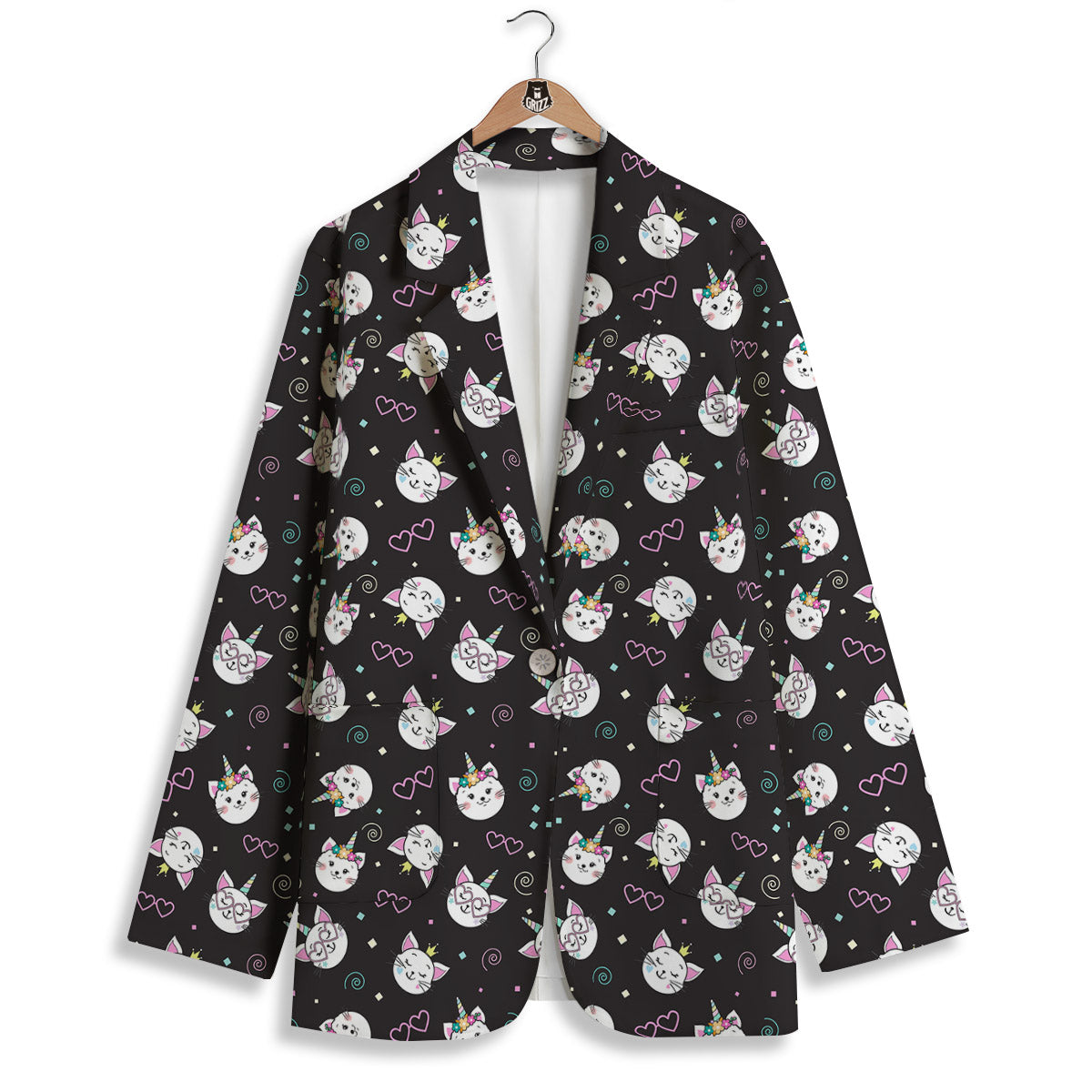 Cat Cute Black Print Pattern Women's Blazer-grizzshop