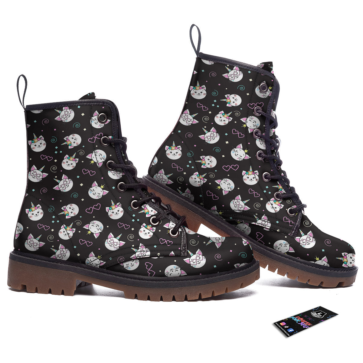 Cat Cute Black Print Pattern Work Boots-grizzshop
