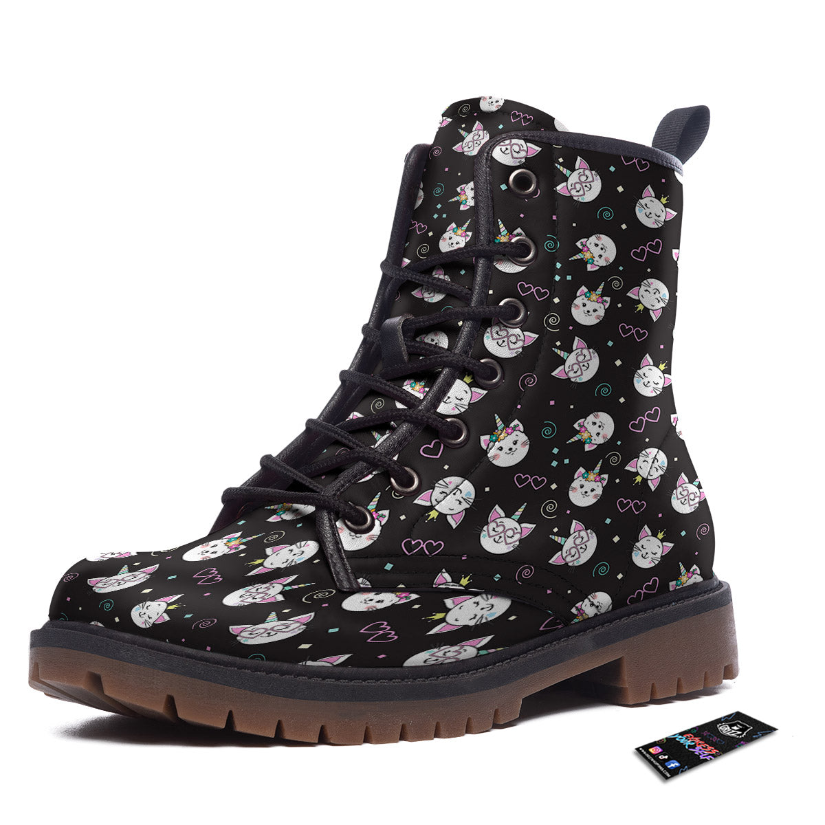 Cat Cute Black Print Pattern Work Boots-grizzshop