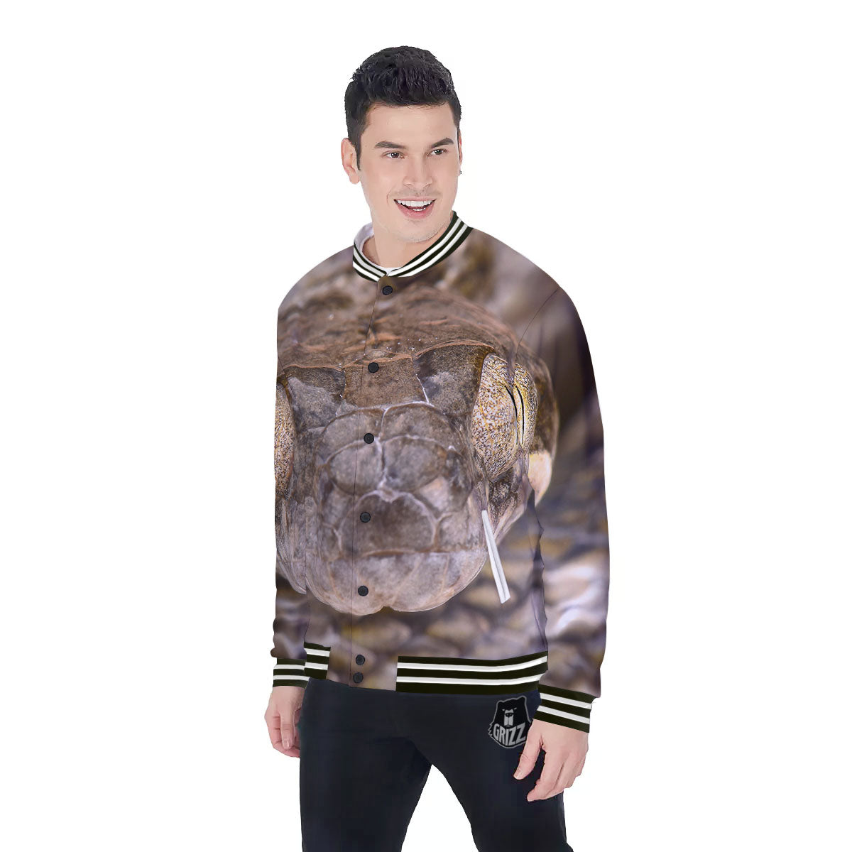 Cat Eyed Snake Malagasy Print Baseball Jacket-grizzshop