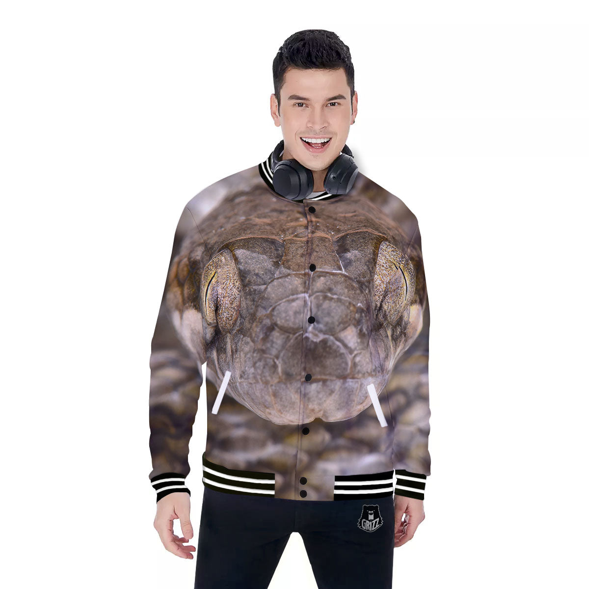 Cat Eyed Snake Malagasy Print Baseball Jacket-grizzshop