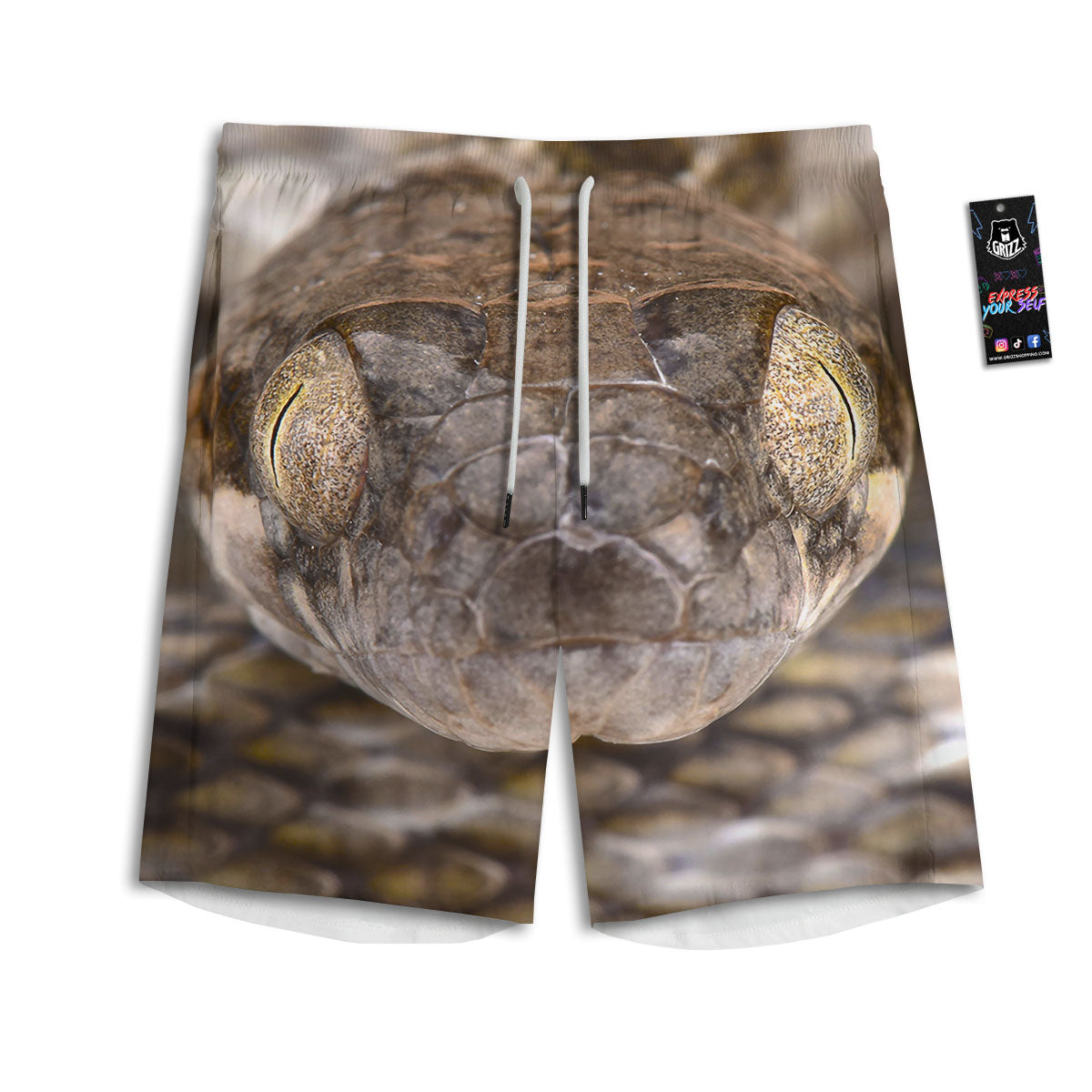 Cat Eyed Snake Malagasy Print Men's Athletic Shorts