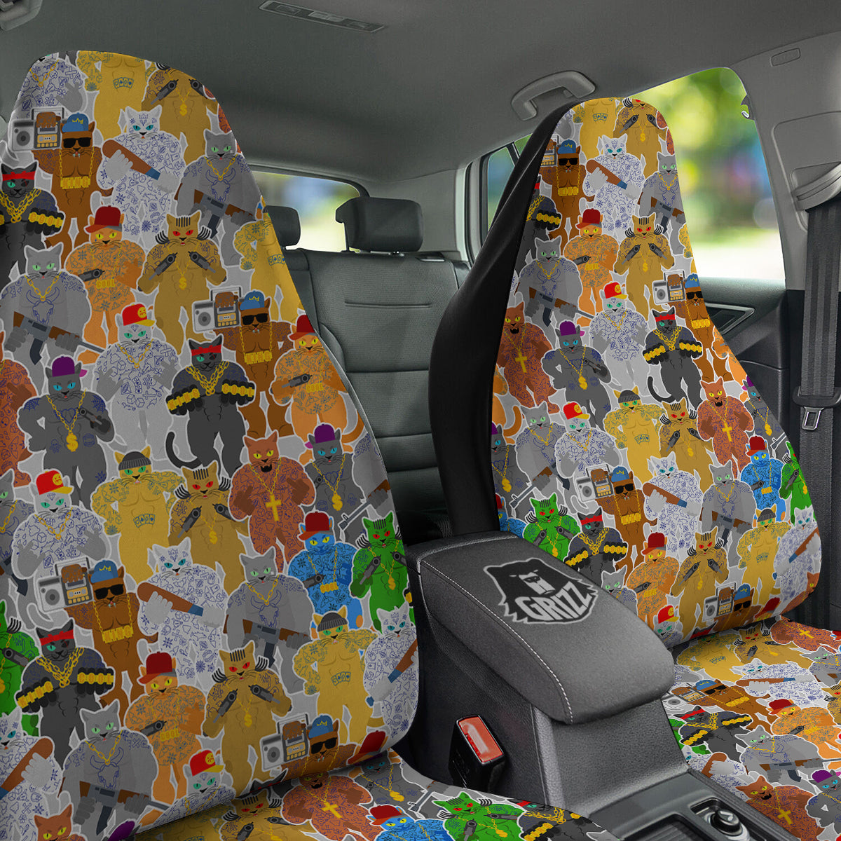 Cat Gangsta Colorful Print Pattern Car Seat Covers-grizzshop