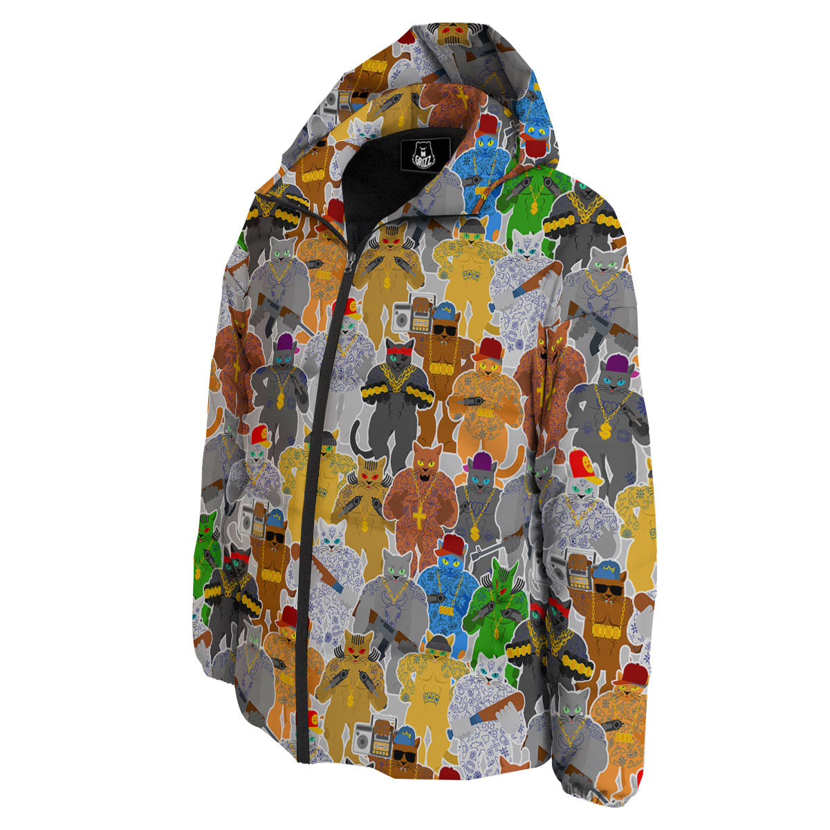 Cat Gangsta Colorful Print Pattern Down Jacket-grizzshop