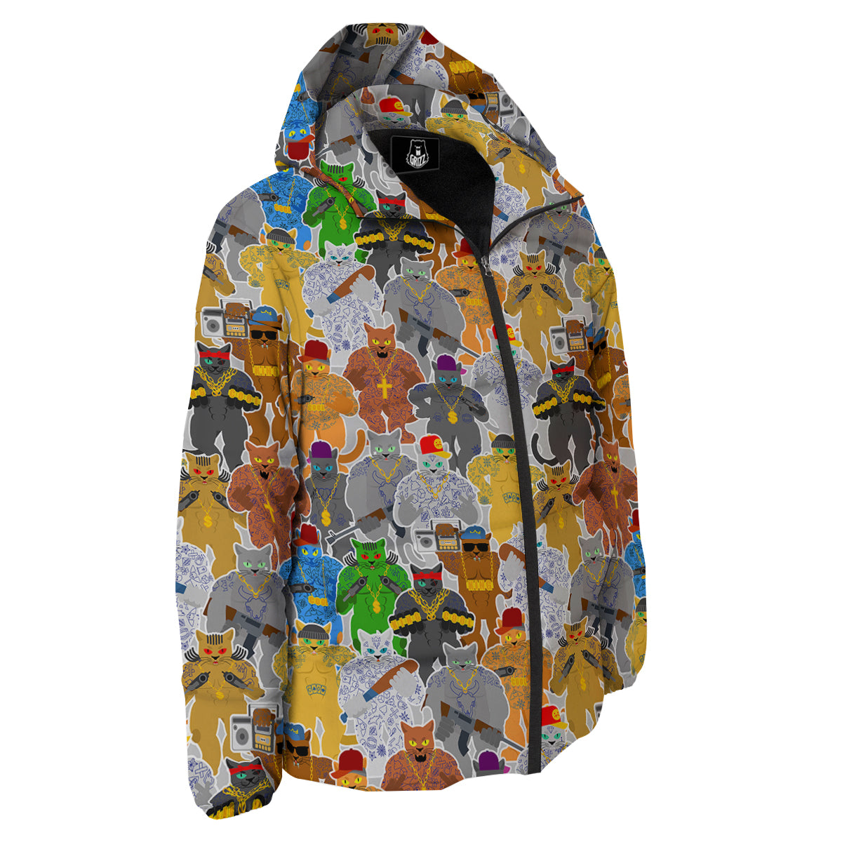 Cat Gangsta Colorful Print Pattern Down Jacket-grizzshop