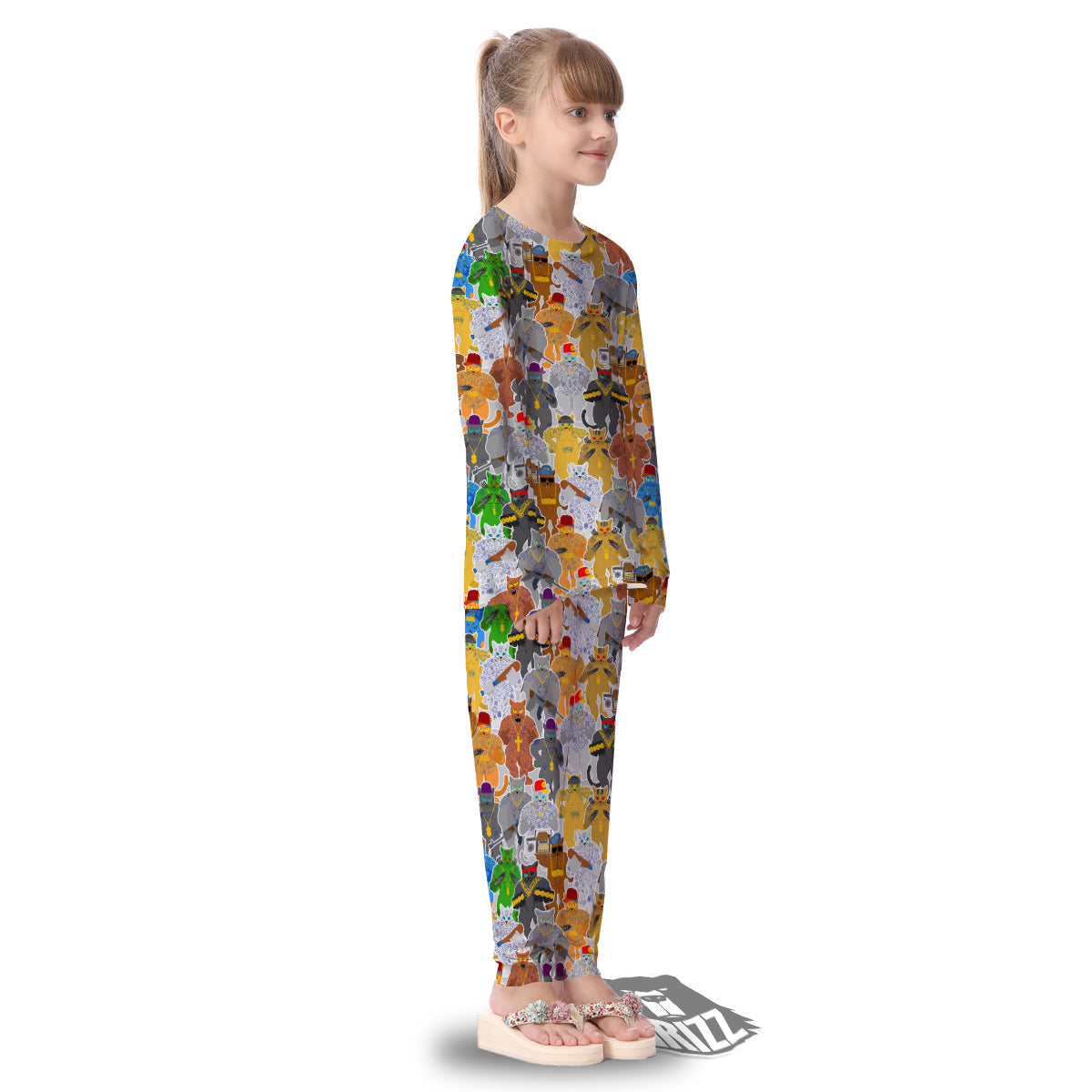 Cat Gangsta Colorful Print Pattern Kid's Pajamas-grizzshop