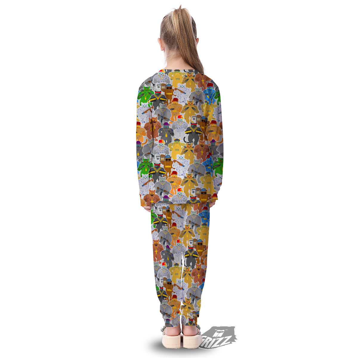 Cat Gangsta Colorful Print Pattern Kid's Pajamas-grizzshop