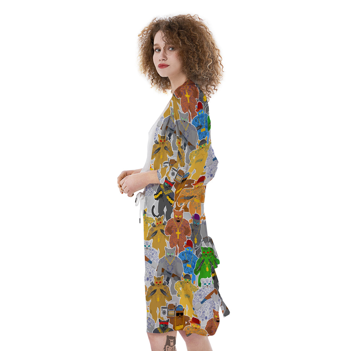 Cat Gangsta Colorful Print Pattern Kimono-grizzshop