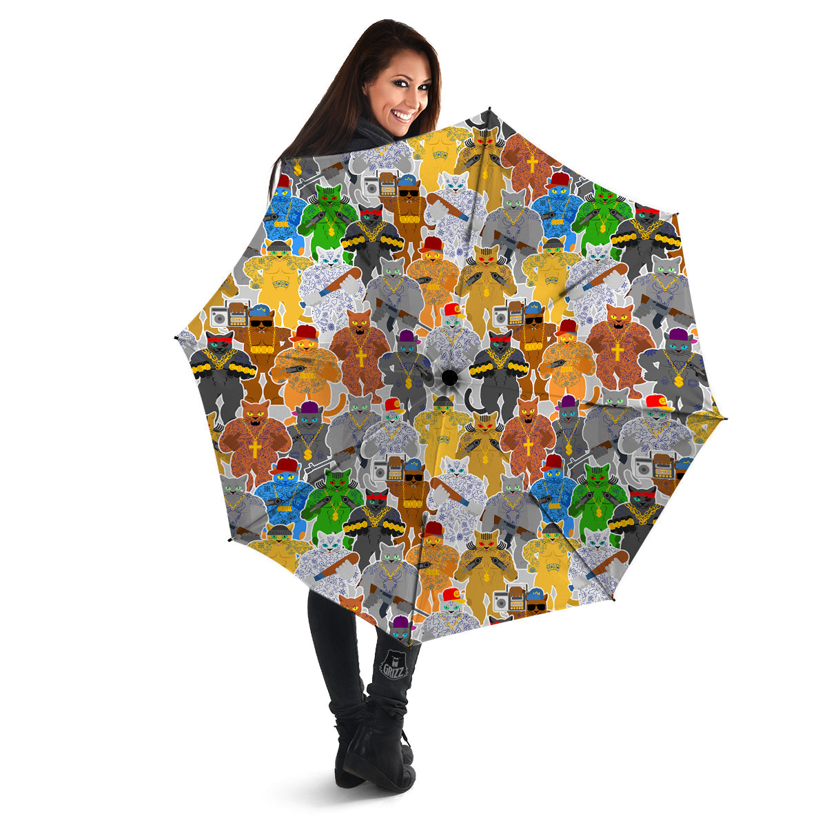 Cat Gangsta Colorful Print Pattern Umbrella-grizzshop