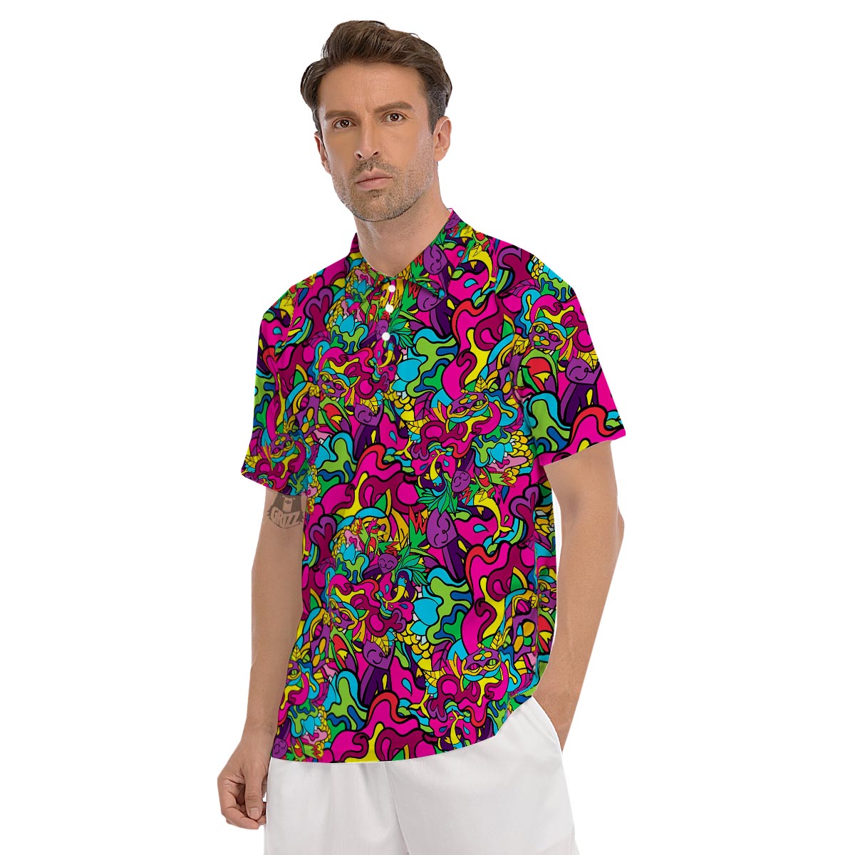 Cat Hippie Psychedelic Men's Golf Shirts-grizzshop