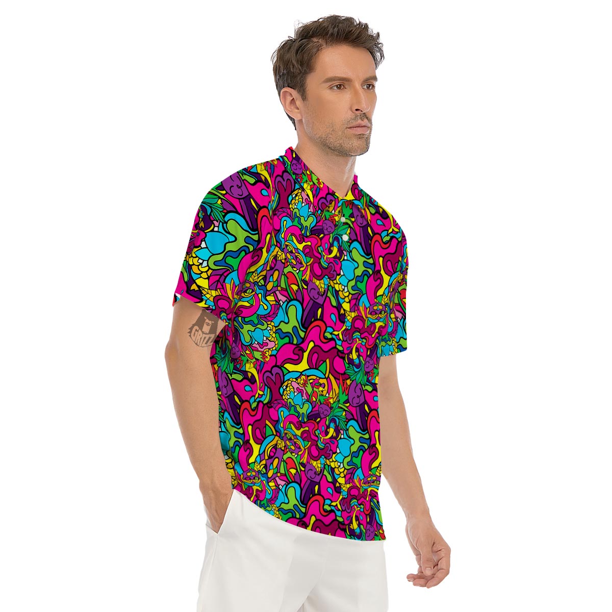 Cat Hippie Psychedelic Men's Golf Shirts-grizzshop