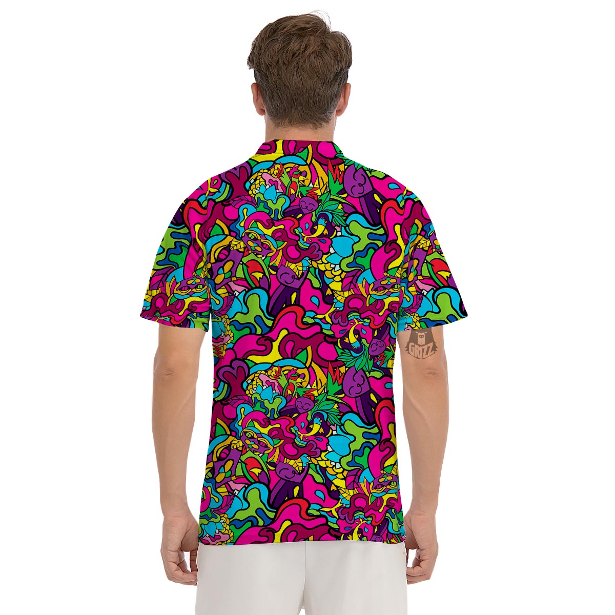 Cat Hippie Psychedelic Men's Golf Shirts-grizzshop