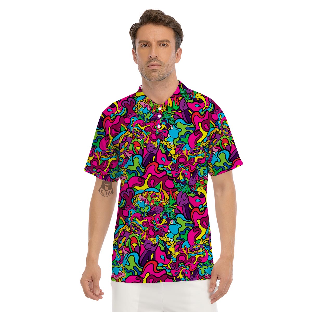 Cat Hippie Psychedelic Men's Golf Shirts-grizzshop