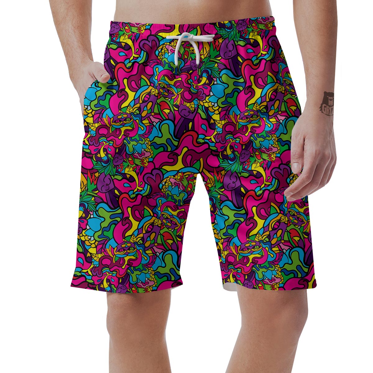 Cat Hippie Psychedelic Men's Shorts-grizzshop