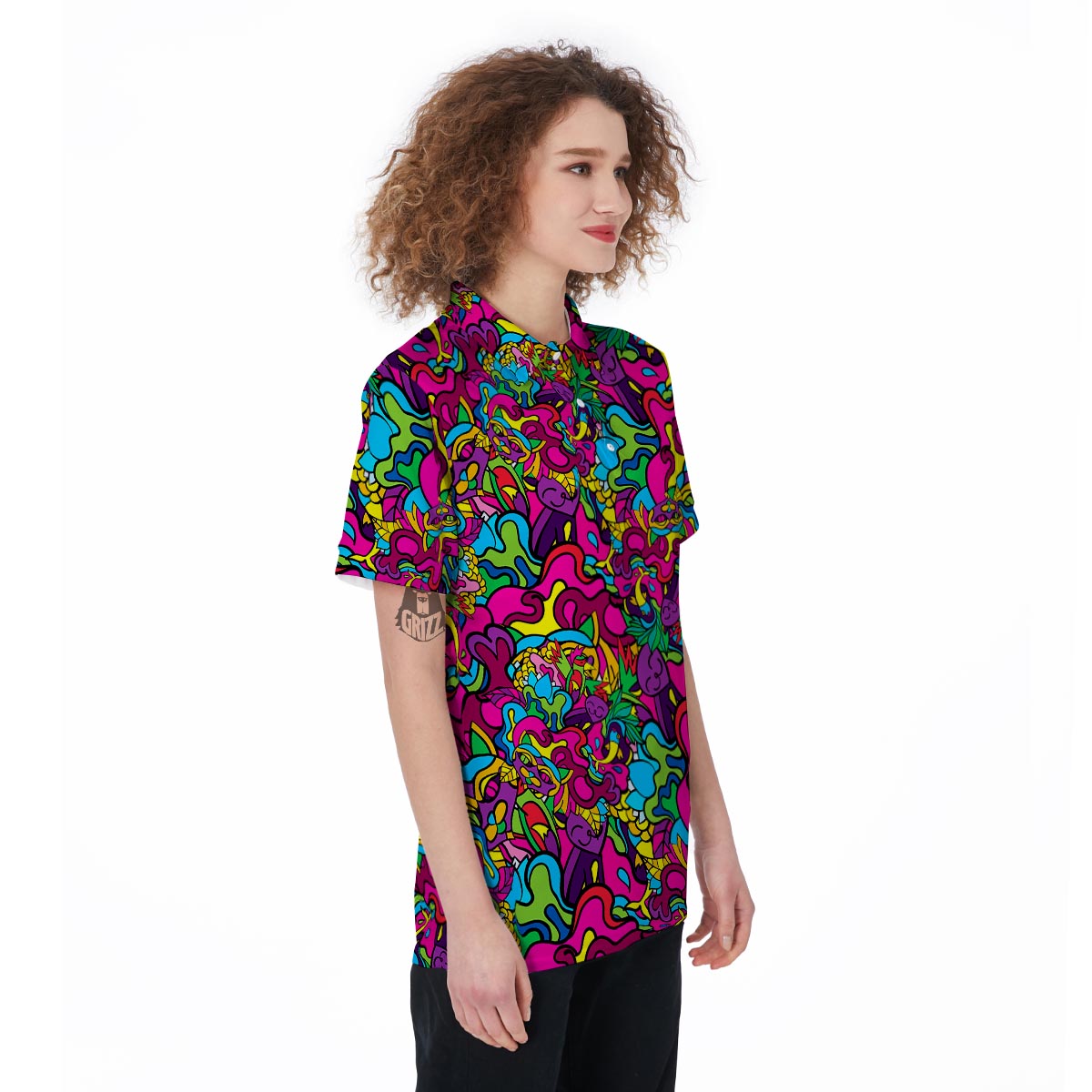 Cat Hippie Psychedelic Women's Golf Shirts-grizzshop