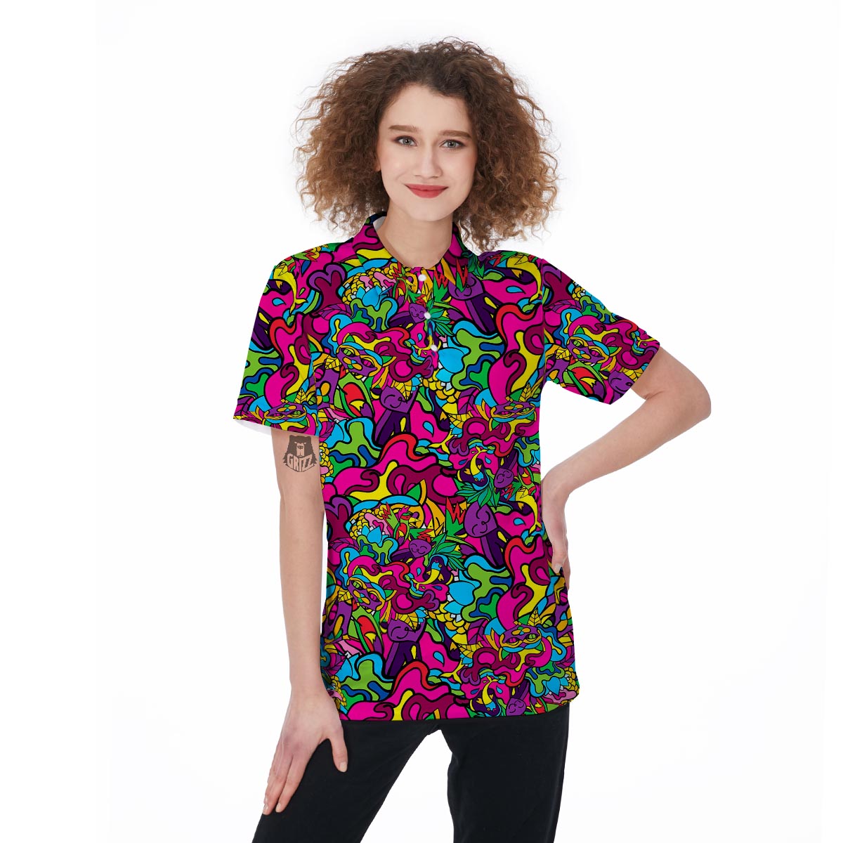 Cat Hippie Psychedelic Women's Golf Shirts-grizzshop