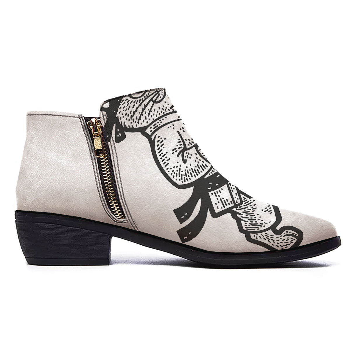 Cat Karate Print Ankle Boots-grizzshop