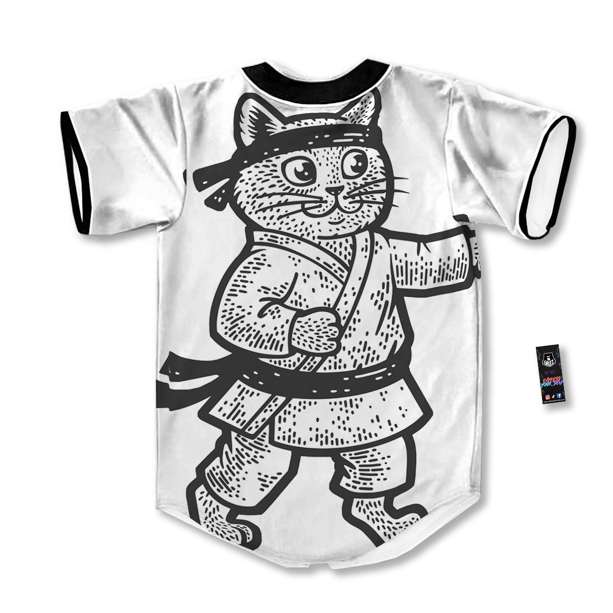 Cat Karate Print Baseball Jersey-grizzshop