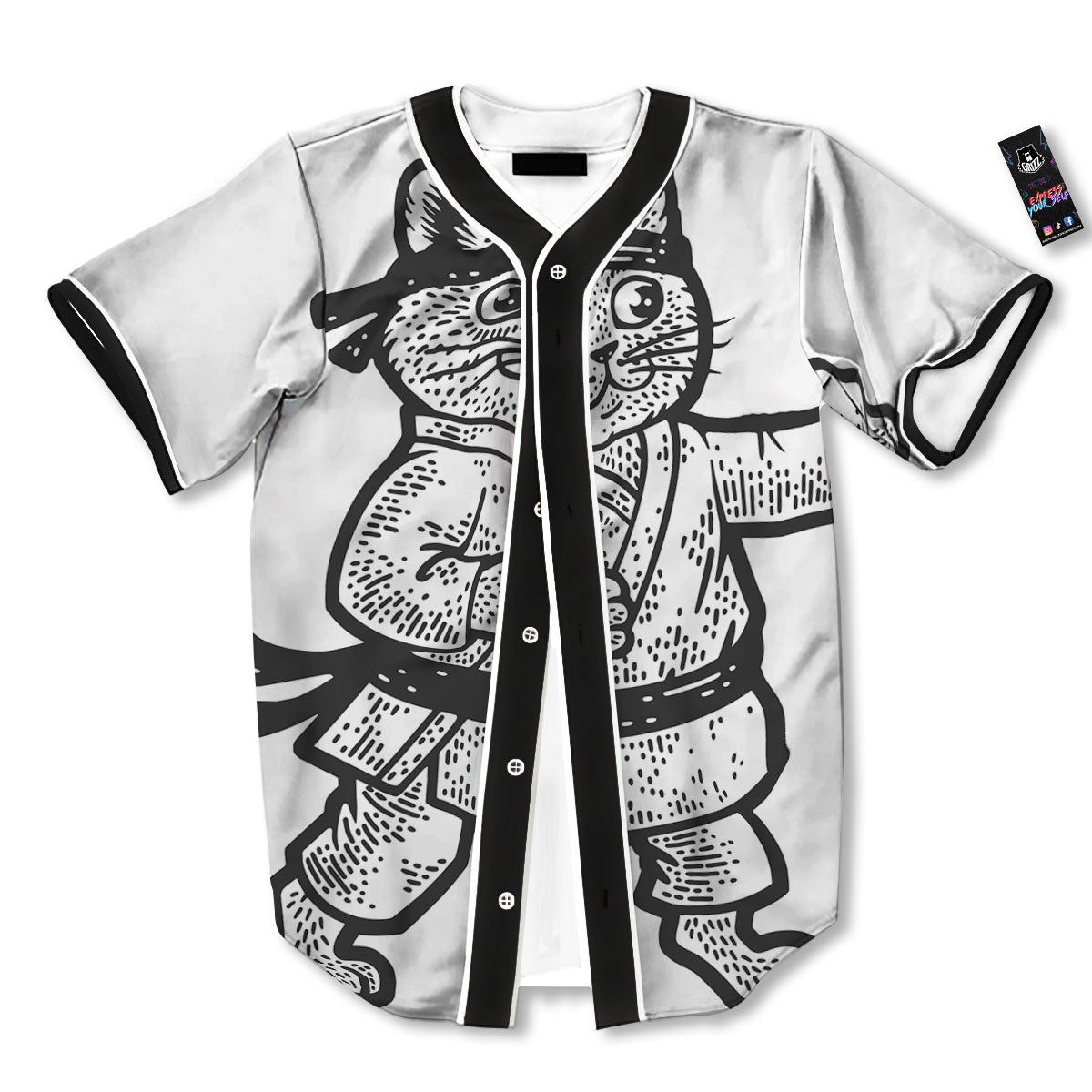 Cat Karate Print Baseball Jersey-grizzshop