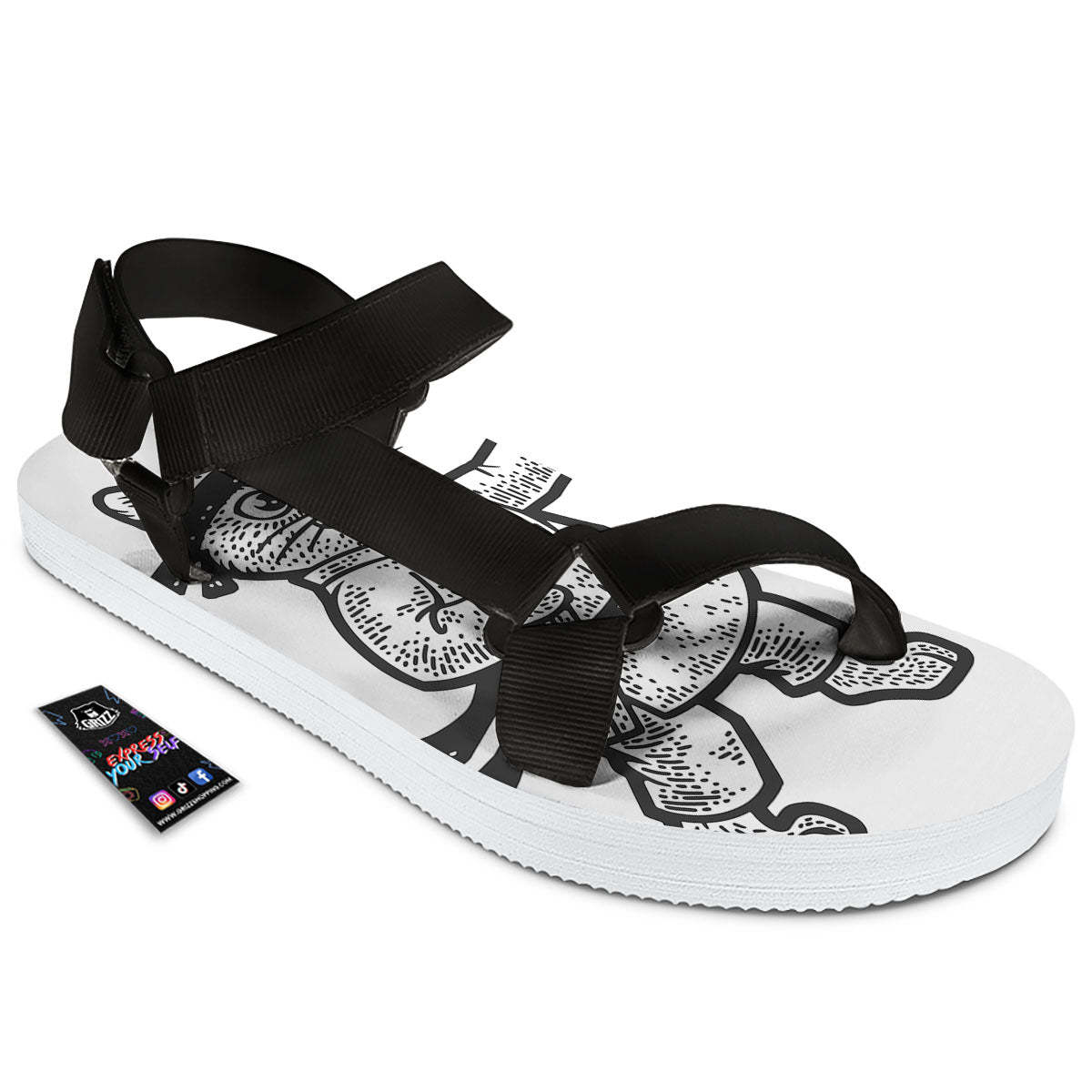 Cat Karate Print Black Open Toe Sandals-grizzshop