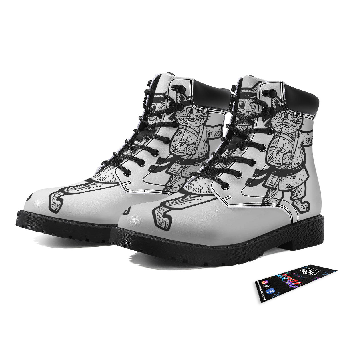 Cat Karate Print Boots-grizzshop