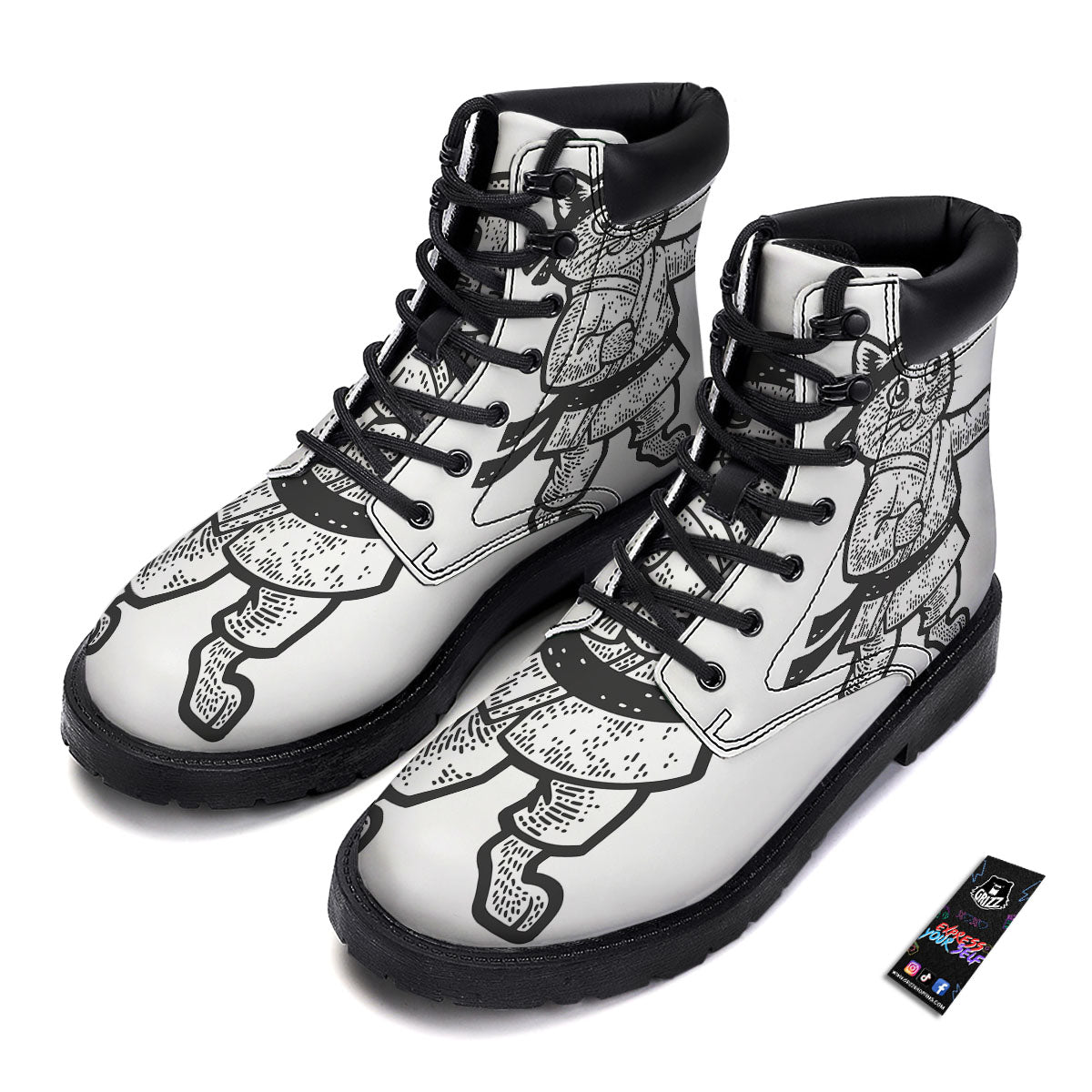Cat Karate Print Boots-grizzshop