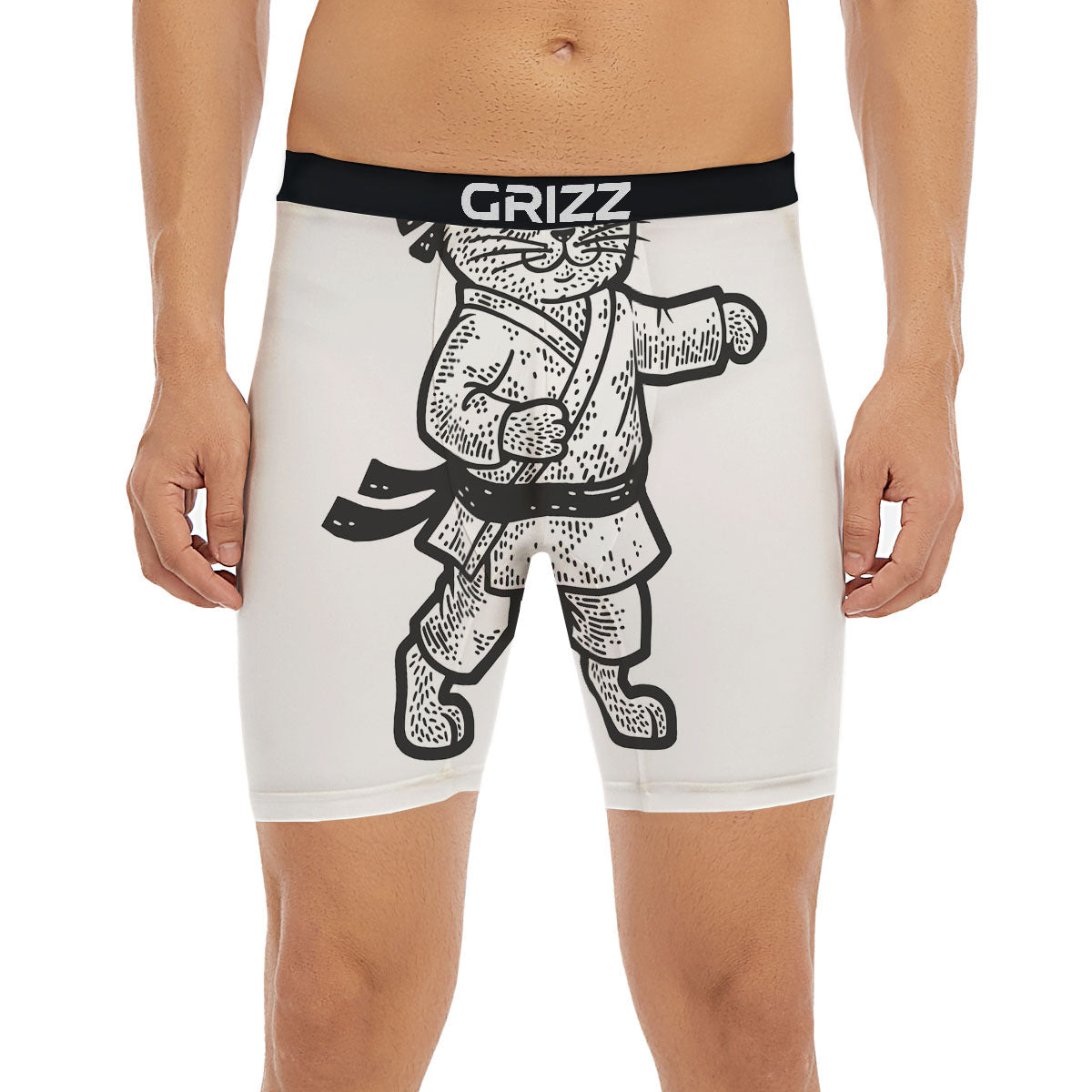Cat Karate Print Boxer Briefs-grizzshop