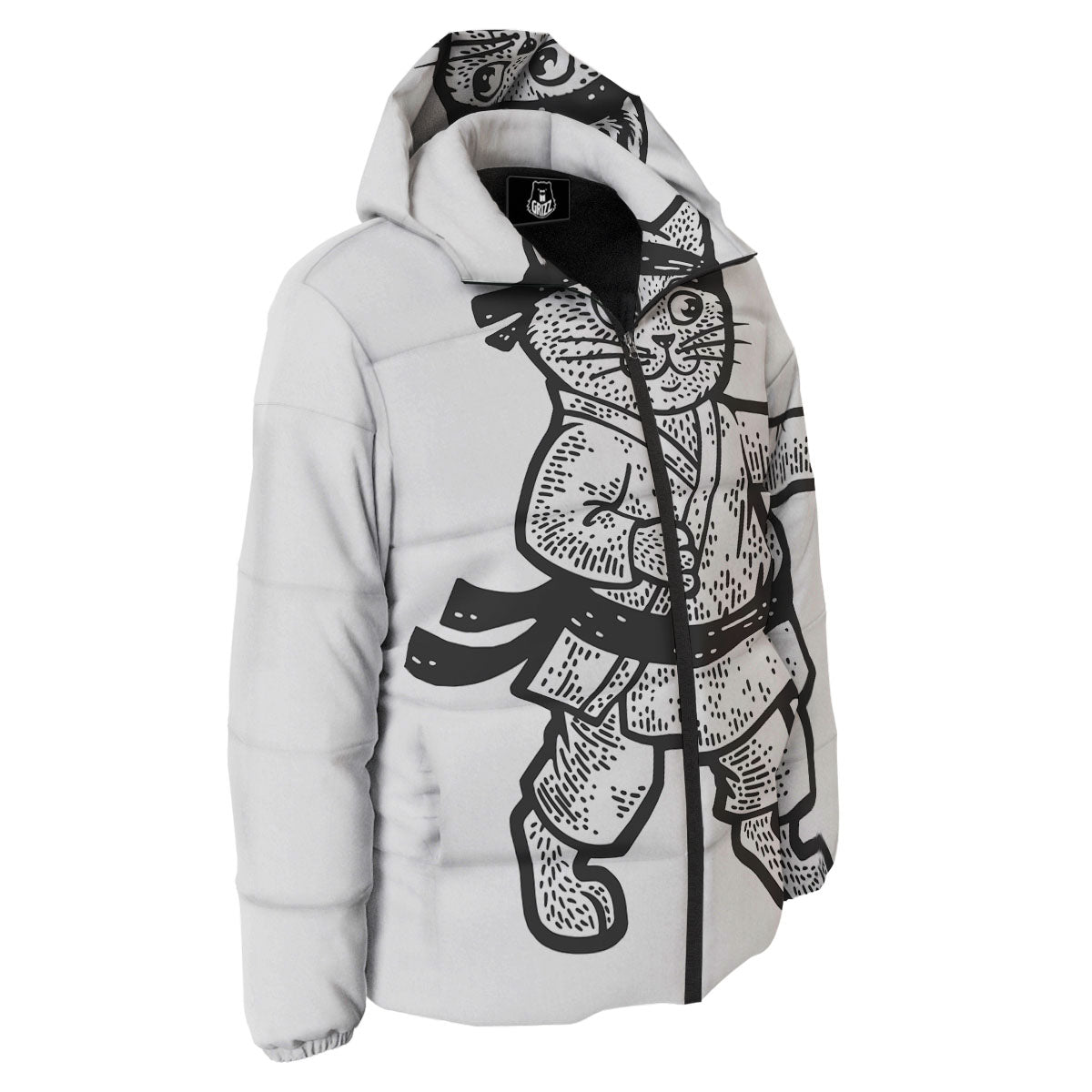 Cat Karate Print Down Jacket-grizzshop
