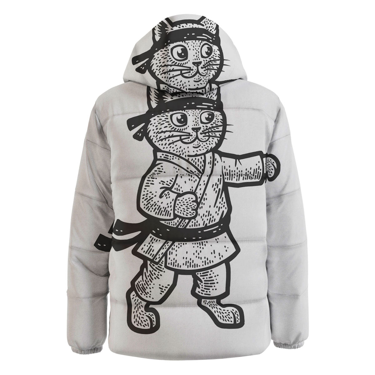 Cat Karate Print Down Jacket-grizzshop