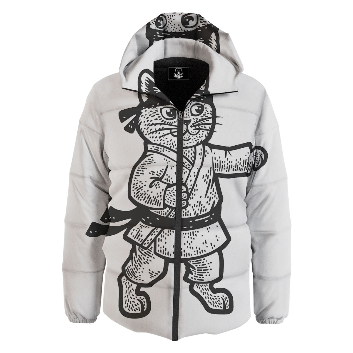 Cat Karate Print Down Jacket-grizzshop