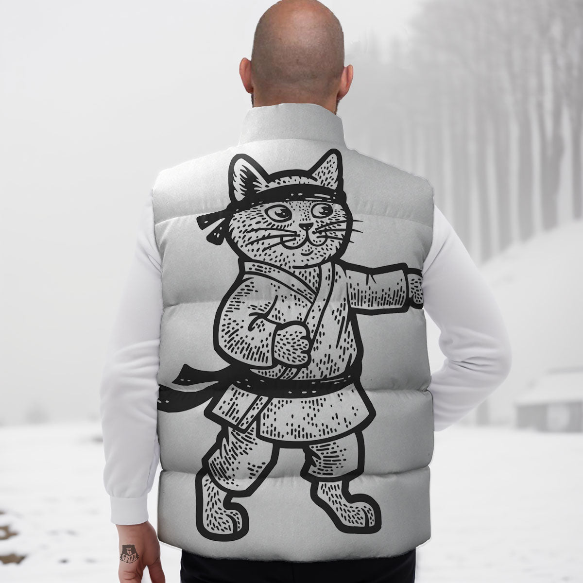Cat Karate Print Down Vest